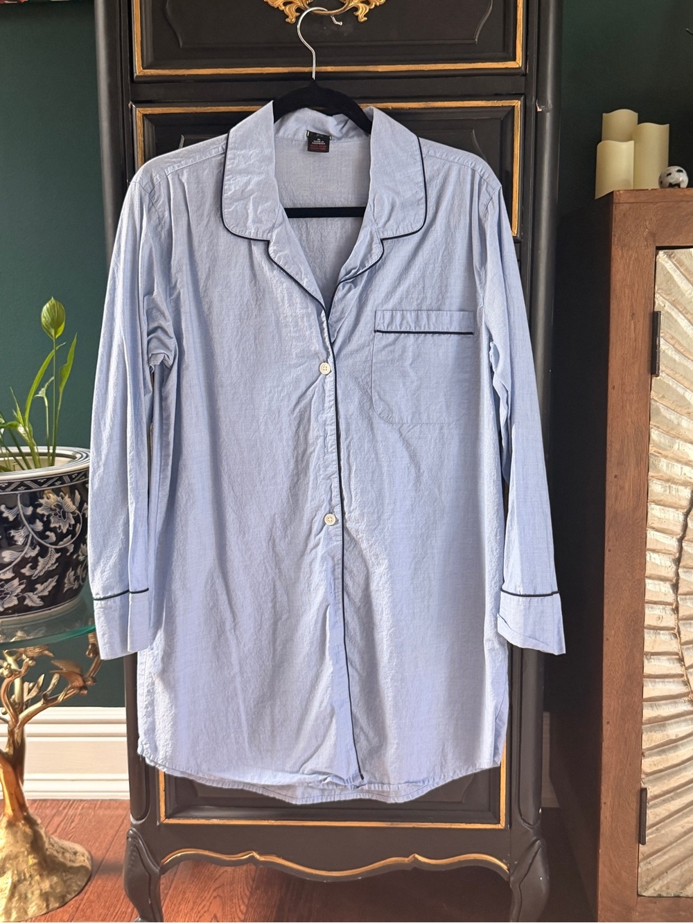 J. Crew Light Blue Pajama Shirt with Navy Piping